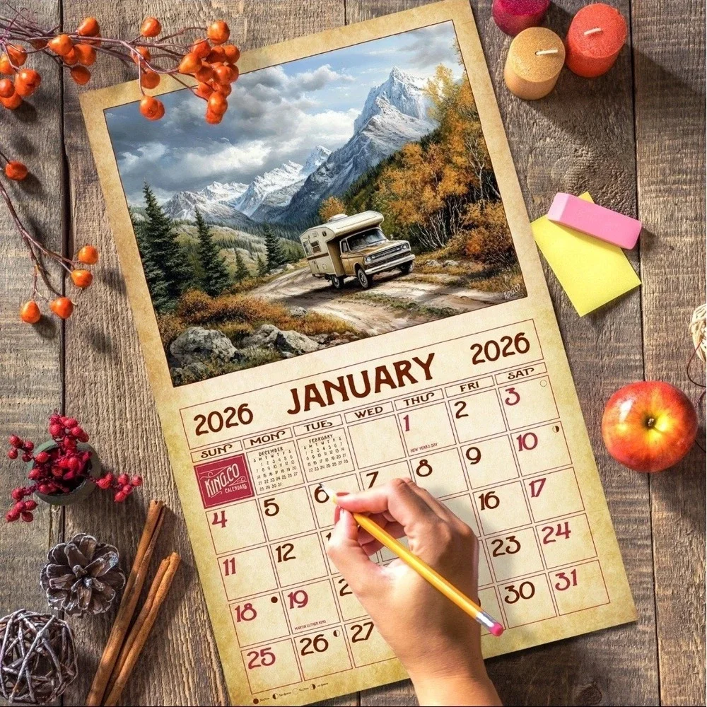 The King Company 2026 RV Camping Wall Calendar 14x22 New Vintage Retro Aesthetic